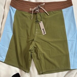 Birdwell Olive and Sky Blue Board Shorts